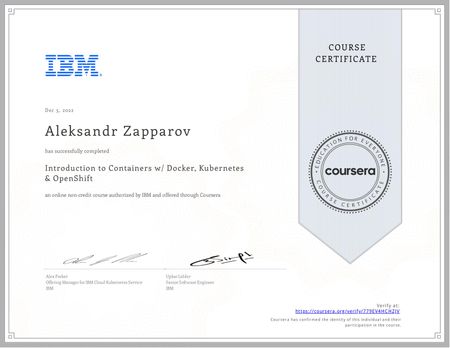 Certificate of Introduction to Containers w/ Docker, Kubernetes & OpenShift