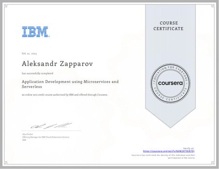 Certificate of Application Development using Microservices and Serverless