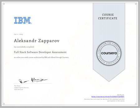 Certificate of Full Stack Software Developer Assessment