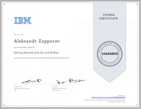 Certificate of Getting Started with Git and GitHub