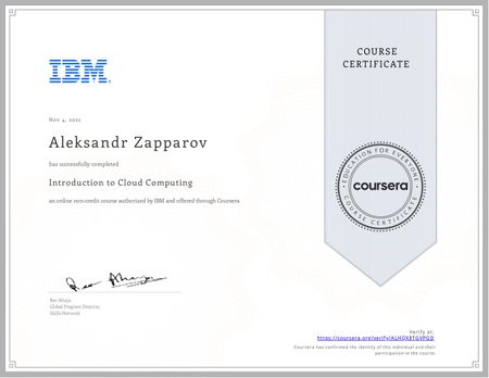 Certificate of Introduction to Cloud Computing