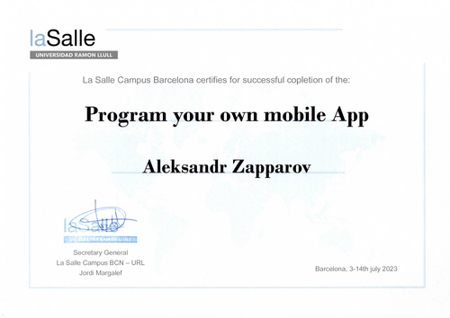 Certificate of Program your own mobile App