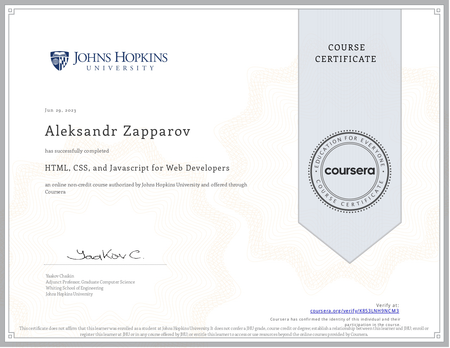 Certificate of HTML, CSS and Javascript for Web Developers