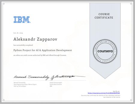 Certificate of Python Project for AI & Application Development