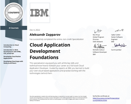 Certificate of Cloud Application Development Foundations